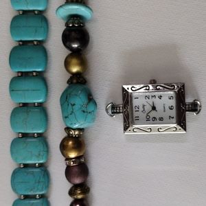Swap watch with 2 turquoise and beads bands.